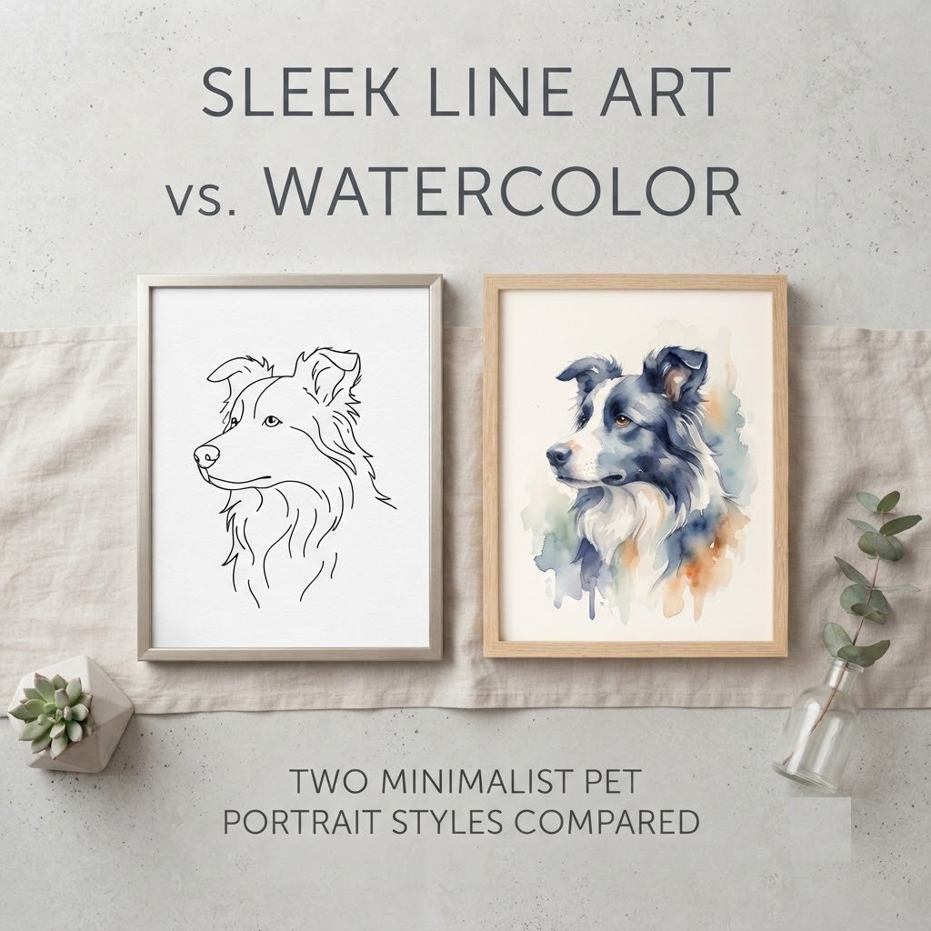 Sleek Line Art vs. Watercolor: Two Minimalist Pet Portrait Styles Compared