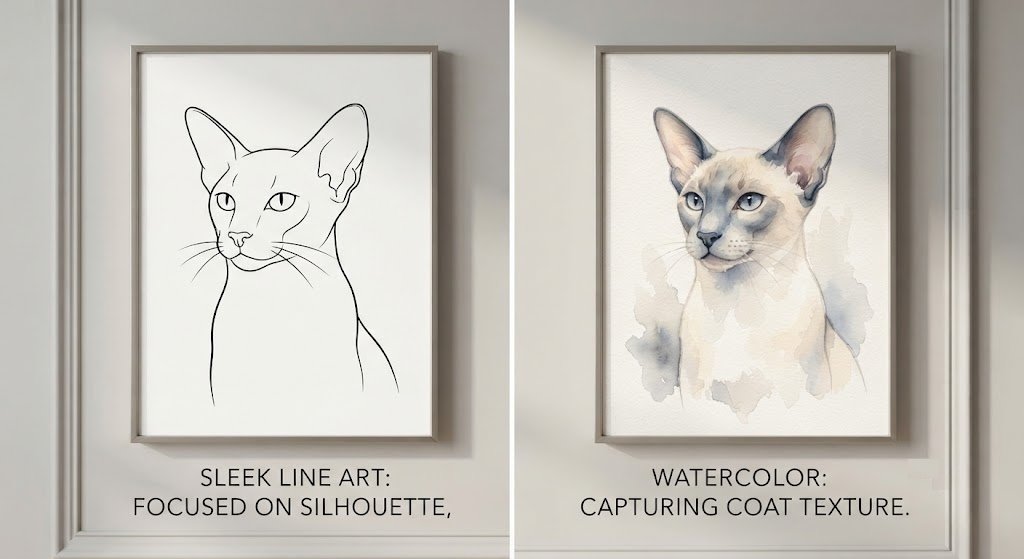 Sleek Line Art vs. Watercolor: Two Minimalist Pet Portrait Styles Compared