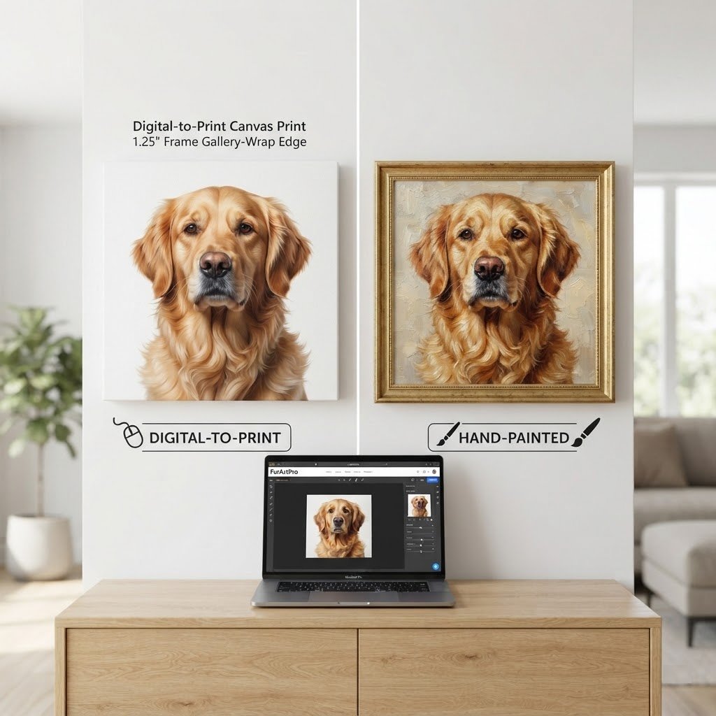 Canvas vs. Hand-Painted Portraits: Why Digital-to-Print is the Best Choice for Your Pet’s Photo